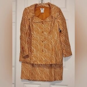Monroe & Main 2 PC Skirt Suit Orange White Polka Dots Mother's Day Church Sz 10